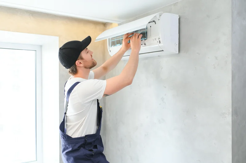 Technician working on an indoor ac unit